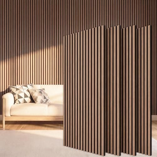 TONOR Wood Slatwall Panels, 4 Pack 47.2" x 23.6"/ 120 x60cm(31ft²) Acoustic Wall Panels, Wood Slat Acoustic Panels for Noise Cancelling and Home Decor, Living Room, Bedroom, Office, Room Decor, Walnut - Image 1