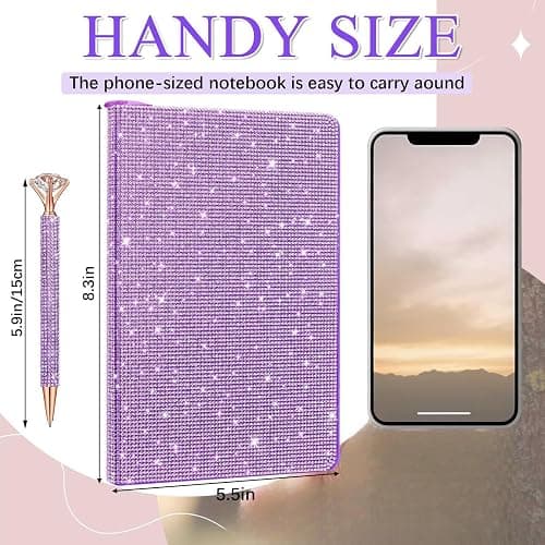 Resholder Purple A5 Rhinestone Notebook & Pen Set Bling Diary for Girls | Hard Cover Glitter Journal for Women, Sparkly Desk Accessories Gift for Women, Cute Classroom Supplies for Back to School thumbnail 3