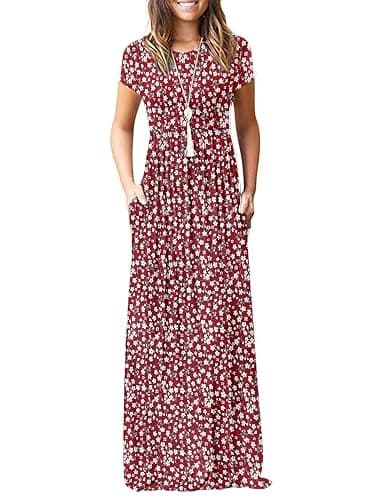 MISFAY Women Short Sleeve Loose Plain Maxi Dresses Casual Long Dresses Pockets - Image 1