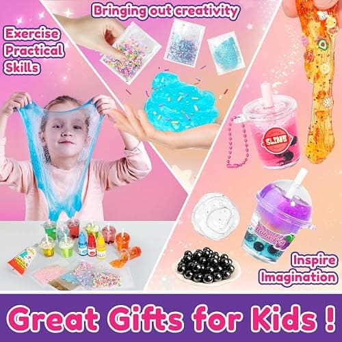 Trubic 46PCS Slime Boba Tea Making Kit for Girls ages 8-12, DIY Pretend Play Food Toys, Bubble Tea Cups/Bag/Clear Slime/Add-ins, Making Miniature Food, Christmas Party Favors Gift for Kids 6 7 9 10 11 thumbnail 4