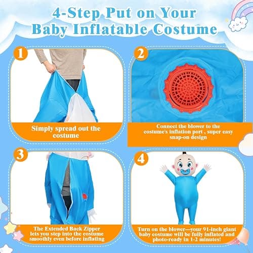 2 Pack 91" Inflatable Baby Costume – Blow Up Outfit for Gender Reveal Party | 2 Pack Giant Inflatable Baby Costume 91", Adult Blow Up Outfit for Gender Reveal Party, Halloween & Christmas Cosplay thumbnail 4