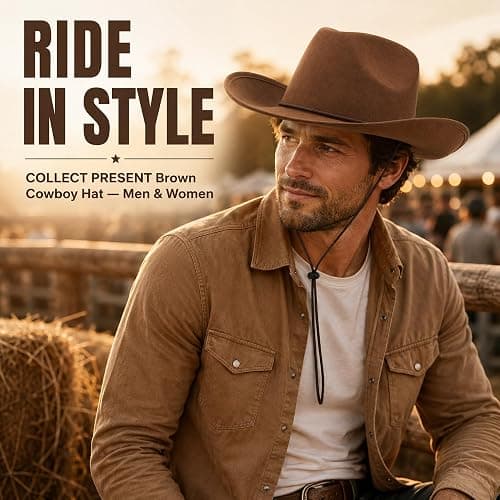 COLLECT PRESENT Plain Felt Cowboy & Cowgirl Hat for Men and Women | Western Studded Cowboy Hat in Adult Sizes thumbnail 2