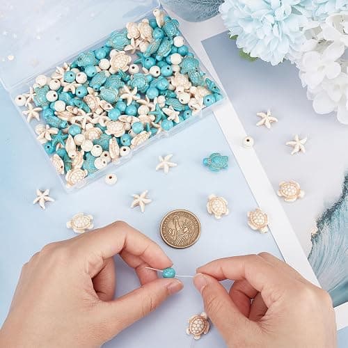 SUNNYCLUE 6 Strands 180~200Pcs Turtle Beads Turtles Charms Starfish White Blue Beads Bulk Synthetic Turquoise 8mm Round Summer Ocean Sea Animal Spacers for Jewelry Making Beading Kit DIY Craft thumbnail 2