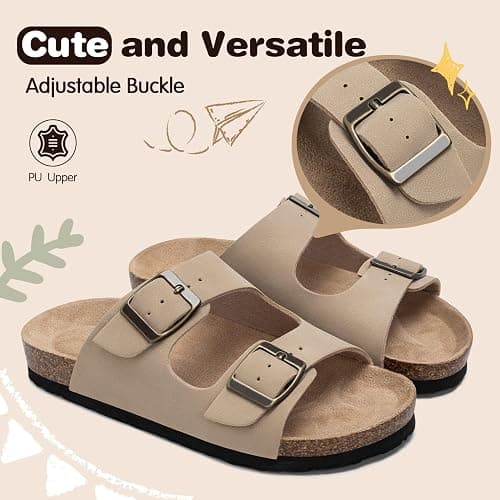 FITORY Boys Girls Glitter Slide Sandals, Cork Slipper with Adjustable Straps for Little Kid/Big Kid thumbnail 3