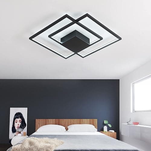 SUNMOO Modern LED Ceiling Light Modern Flush Mount Ceiling Light Fixture, Dimmable 2 Square Frame Premium Lamp for Dining Room Kitchen Bedroom Living Room 40W 6000K Cool Light (Black) - Black-2 thumbnail 7