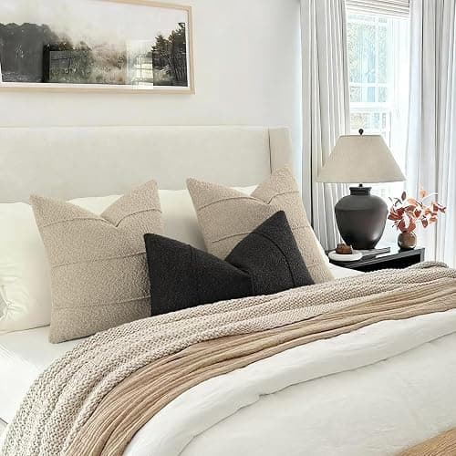 YCOLL Bouclé Kissenbezug 40x40 2er Set, Weiche Struktur Kissenbezüge mit Streifen, Moderne Kuschelige Dekokissen für Sofa, Couch & Bett, Kissenhüllen für Wohnzimmer, Haferfarben thumbnail 5