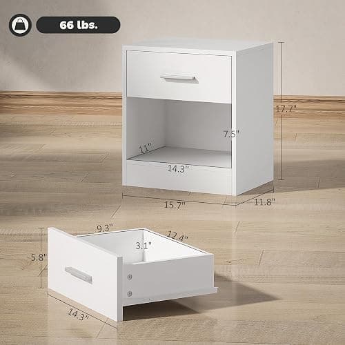 HOMCOM Modern Side Table, Accent Table with Drawer and Storage Shelf, End Table for Living Room, White Wood Grain thumbnail 3