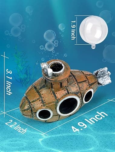 Floating Fish Tank Decoration, Little Cute Retro Submarine Aquarium Decoration with Two Float Balls, Resinous Fish Tank Accessorie, Safe Fish Toy for Betta Cichlid Goldfish Shrimps Hermit Crabs thumbnail 3
