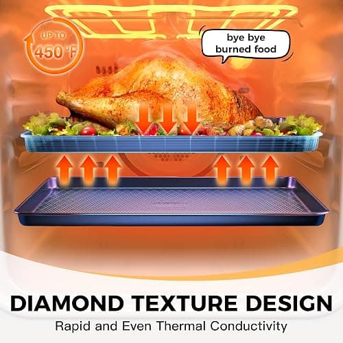 HONGBAKE 9-Piece Baking Pans Set Nonstick, Stackable Non Toxic Bakeware Sets with Diamond Texture, Oven Pan Set for Cooking, Includes Cookie Sheet with Rack, Cake Pan, Roasting Pan, Muffin Tin, Blue - Sapphire Blue - luxury nine-piece set thumbnail 9