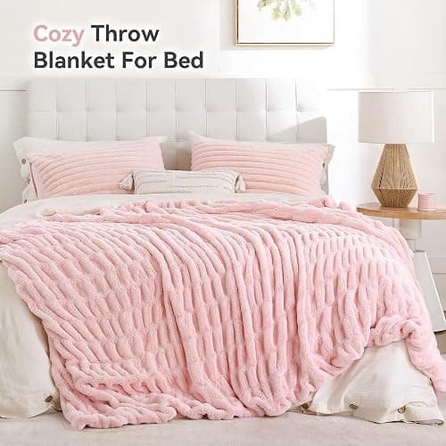 Smoofy Blush Pink Throw Blanket for Couch – Ultra Soft Cozy Plush Fluffy Blanket with Faux Rabbit Fur, Fuzzy Lightweight Fleece for Sofa, Bed & Office, Gift for Women, Home Room Decor Throw 50"x60" thumbnail 5