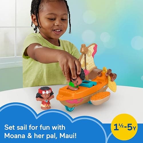 Fisher-Price Little People Toddler Toy Disney Princess Moana & Maui’s Canoe Sail Boat with Figures for Pretend Play Ages 18+ Months​ thumbnail 4