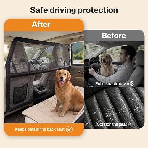Dog Guard for Car Boot, Heavy Duty Dog Car Barrier with Metal Frame & Transparent Chew-Resistant Net, Wider Coverage Car Dog Guard for SUV, Hatchback & Truck, Back Seat & Cargo Divider 142x81cm thumbnail 3