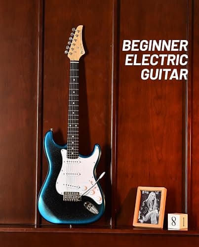 Leo Jaymz Beginner Electric Guitar Complete Kit with Portable Amp, Padded Gig Bag & Full Accessories, Maple Neck SSS Pickups (Blue-Black Fade) thumbnail 4
