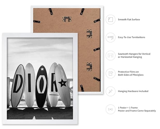 Poster Master Surfboards Poster - Fashion Surfboard Print - Beach Art - Luxury Brand Design - Fashion Illustration - Black and White Artwork - Bedroom or Beach House Decor - 8x10 White Framed thumbnail 2