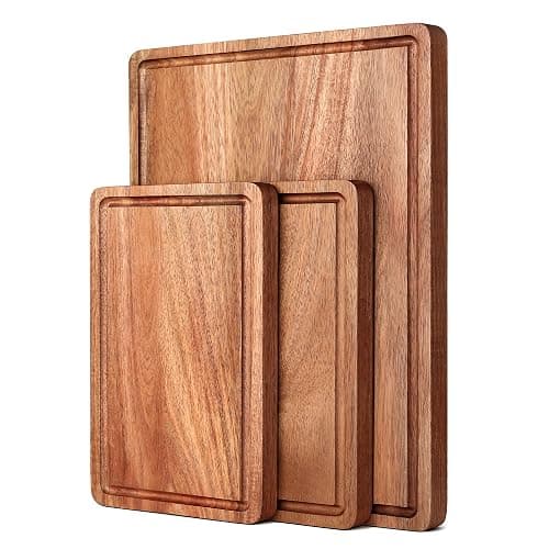 Acacia Wood Cutting Boards Set with Juice Groove & Handles for Kitchen 3-Piece Charcuterie Chopping Board for Meat Cheese Fruits Vegetables - Image 1