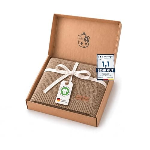 Minky Mooh® - Babydecke aus 100% Bio Baumwolle (Öko-Tex 100) Gr. 94x72cm Taupe - Baby & Kuscheldecke Geschenk für Neugeborene zur Geburt Erstausstattung - Pucktuch & Baumwolldecke Mädchen & Jungen - Image 1