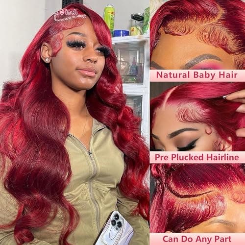 30 Inch Burgundy Wig Human Hair 13x6 99j Body Wave Lace Front Wigs Human Hair Pre Plucked Red Wig for Women 180 Density,100% Real Human Hair No Synthetic Blend No Tangle No Shedding Triple Lifespan 3X thumbnail 2