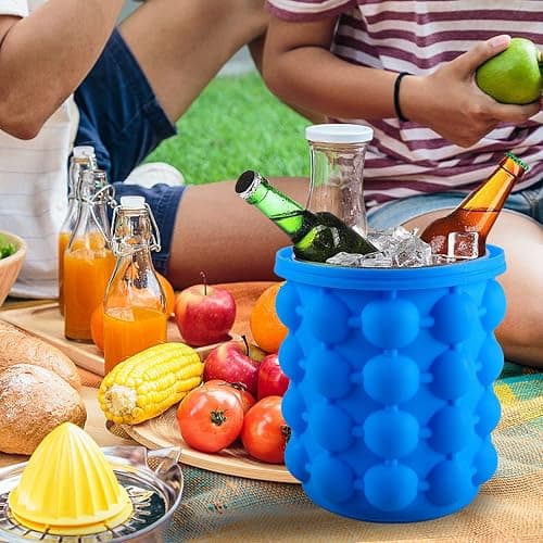 Aoutrow Ice Cube Mold, Silicone Ice Bucket Ice Cup with Lid (2 in 1), Press Type Easy-Release Ice Trays Ice Cube Maker for Frozen Cocktail, Whiskey, Beverages thumbnail 2