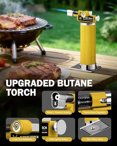 RAVS 2 Flame Mode Butane Torch Lighter, Refillable Kitchen Torch with Adjustable Flame and Safety Buckle, Yellow Jewelry Torch for Welding, Resin Art, Industrial, Butane Fuel not Include thumbnail 6