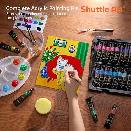 82 Pack Acrylic Paint Set, Shuttle Art 66 Colors Acrylic Paint with 10 Brushes, 22ml/0.74oz Tubes, Vibrant Colors, Artist Painting Supplies for Kids, Adults Painting & Crafting on Canvas, Wood Ceramic thumbnail 6