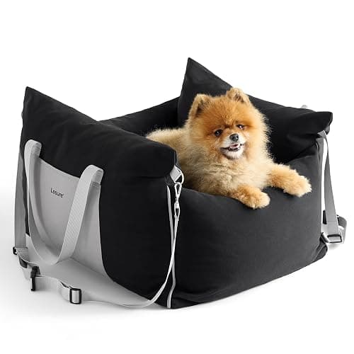 Lesure Hundesitz Auto kleine Hunde - wasserdichter und waschbarer Hunde Autositz mit Aufbewahrungstaschen, ansteckbarer Sicherheitsleine und verdickter Memory Schaum Füllung, 58x56x33cm, schwarz - Image 1