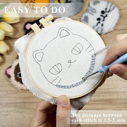 Morledoa Punch Needle Coasters Kit, Punch Needle Kits Adults Beginner, Cat Coasters Kit with Adhesive Felt, Yarns, Embroidery Hoop, Instruction thumbnail 3