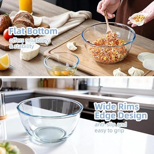 WhiteRhino Glass Mixing Bowls Glass Bowls with Lids Set(4.5QT,2.7QT, 1.1QT),Large Salad Bowls,glass mixing bowl Space-Saving Nesting Storage bowls for Cooking,Baking,Prepping,Dishwasher Safe thumbnail 7