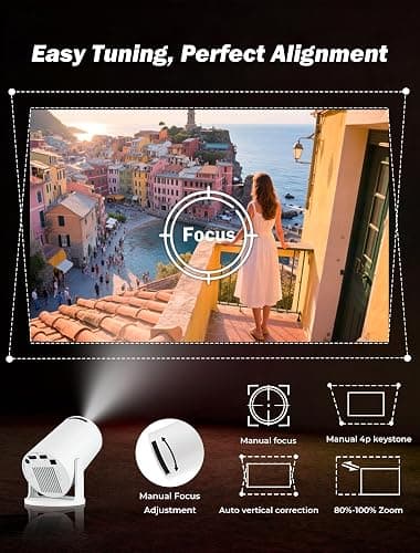 WellSonic Mini Projector Support 4K, 200 Ansi Outdoor & Home Movie Portable Projector with Wifi6 and 5.0 Bluetooth, Automatic Keystone Correction, 180°Rotatable, Compatible with HDMI USB PC Laptop thumbnail 6