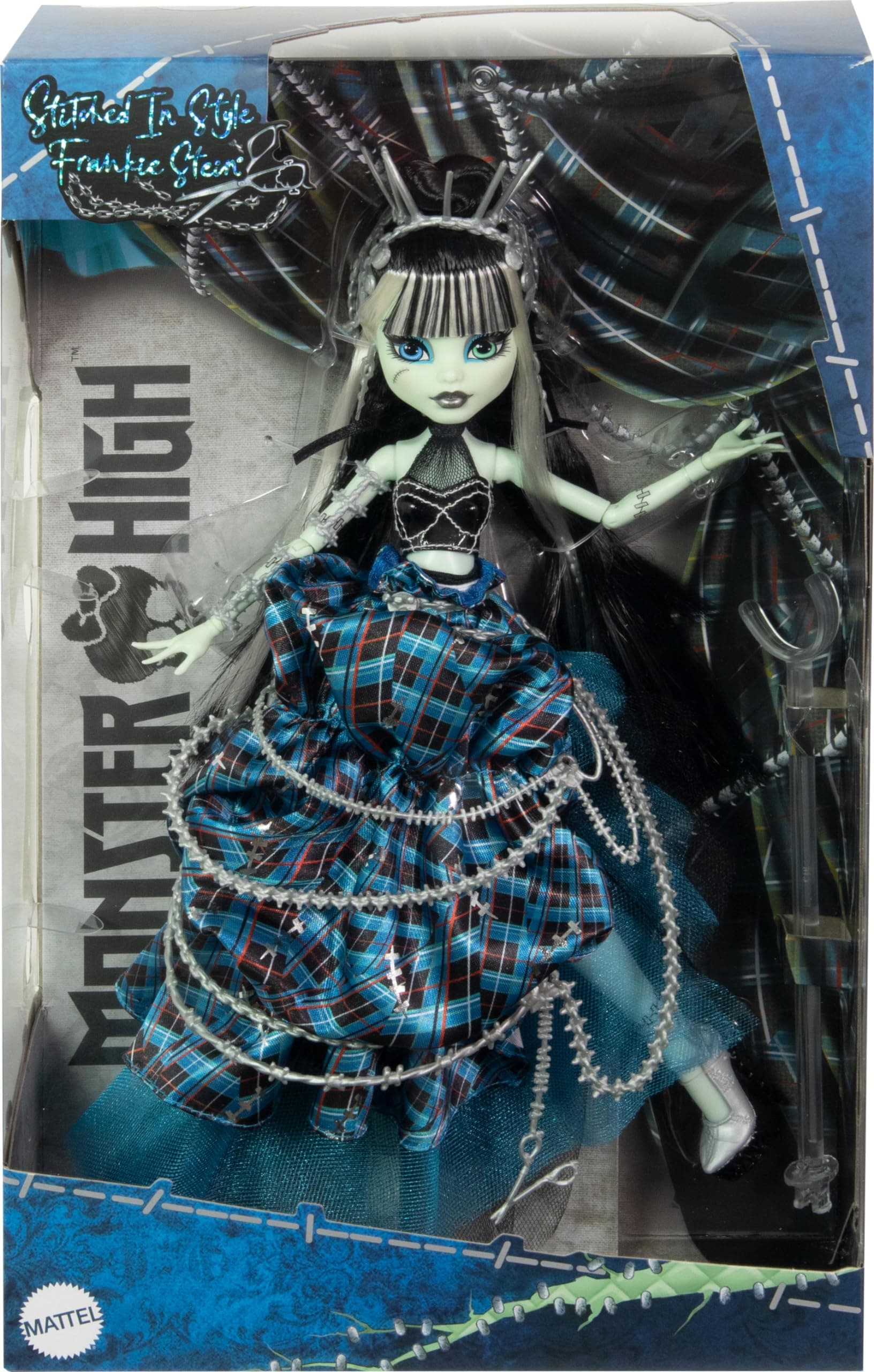 Monster High Stitched in Style Frankie Stein - Ghoul Doll in Detailed Look, Visible Stitching and Ruffle Skirt and Patchwork Stilettos, Fans and Collectors, HRL66 thumbnail 6
