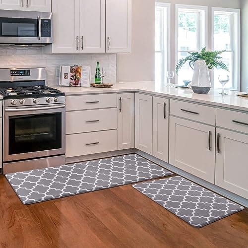 KMAT Kitchen Mat [2 PCS] Cushioned Anti-Fatigue Kitchen Rug, Waterproof Non-Slip Kitchen Mats and Rugs Heavy Duty PVC Ergonomic Comfort Foam Rug for Kitchen, Floor Home, Office, Sink, Laundry,Grey - 17.3 x 47 "+ 17.3 x 29 "--0.40inch - Grey - Image 1
