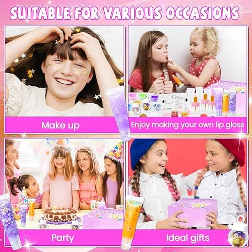 WhizToys DIY Lip Gloss Making Kit 74 PCS, Purple Kids Lip Gloss Supplies Set Beginner, Fun Craft Set Moisturizing Base, Birthday Gift for Girls, Kids, Teenagers, Women thumbnail 5