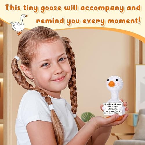 Mini Goose Positive Crochet Animal Gifts, Boss Day Gifts for Women Boss Lady, Birthday Gift for Teen Girl Daughter Friend Halloween Christmas White Elephant Gift Emotional Cheer Up Support Desk Goose thumbnail 6