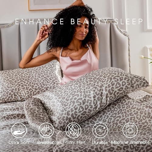 FreshCulture Satin Sheets Full Size - 4 Piece Luxury Soft Silky Full Size Bed Sheets, Similar to Silk Bed Sheet Set with 1 Deep Pocket Fitted Sheet, 1 Flat Sheet & 2 Pillowcases (Leopard) thumbnail 7