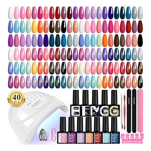 PHOENIXY 51 PCS Gel Nail Polish Kit with U V Light, 35 Colors Gel Polish with 5 Pcs Base Top Coat Manicure Starter Nail Polish Set Gifts for Women ST9012 - Image 1