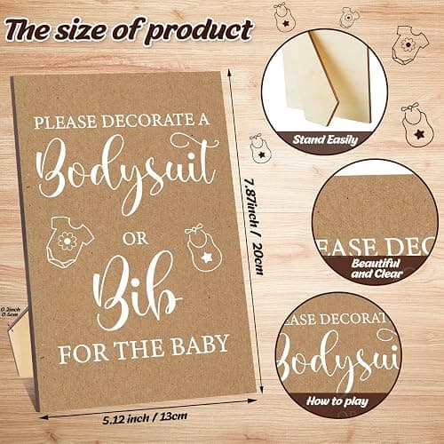 Panitay 100 Pcs White Bibs Bodysuits Decorating Kit for Baby Shower Games, 25 Guests DIY Baby Bodysuit Painting Activity Set(Retro) thumbnail 4