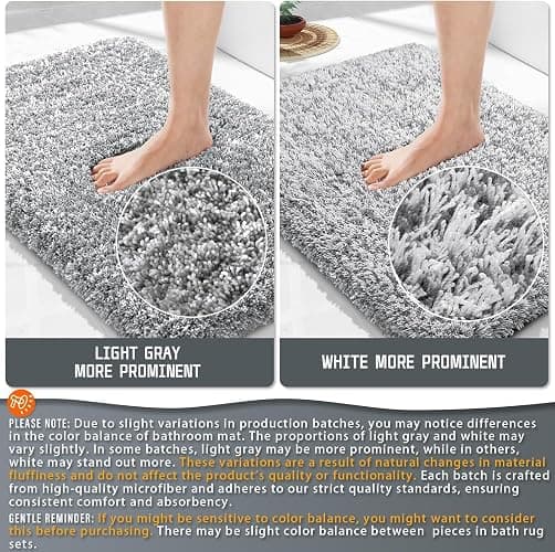 Yimobra Bathroom Rug Set 2 Piece, Soft Absorbent Microfiber Bath Mat Set, Non Slip Machine Washable Dry, Plush Shaggy Shower Rugs for Bathroom Floor, 32"x20"+24"x17", Light Gray and White thumbnail 9