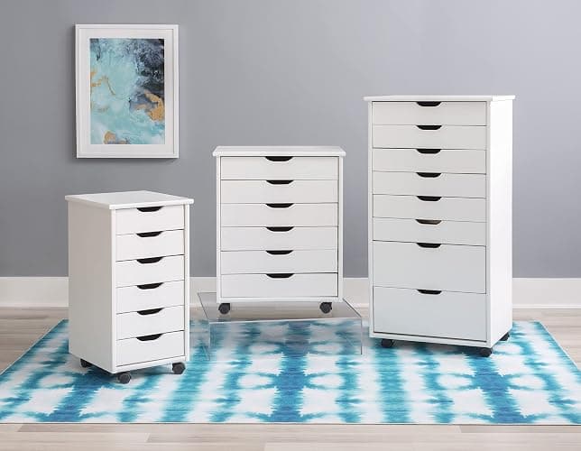 Linon Home Decor Products Corinne Six Drawer Storage, White Wash Rolling Cart - White Wash - Six Drawers thumbnail 19