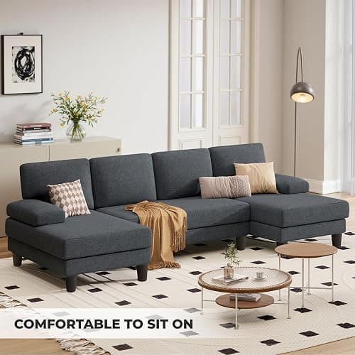 Nebuaegis U-Shaped Sectional Sofa Couch for Living Room, Modern Modular Sofa with Double Chaise, Classic Lounge Couch Sleeper for Apartment, DarkGary thumbnail 5
