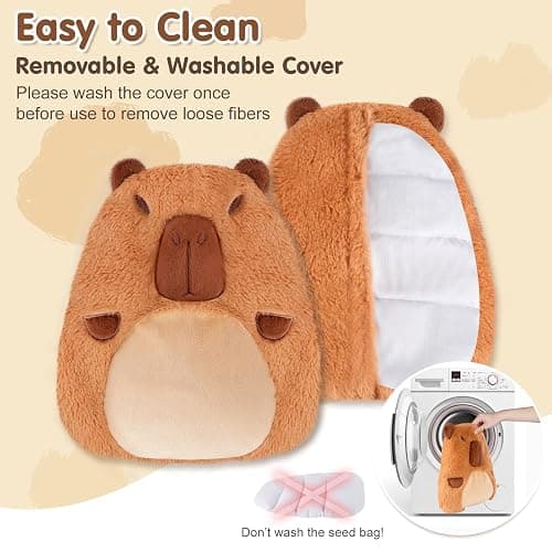 Capybara Microwavable Heating Pad for Belly, Neck & Shoulders, Heated Stuffed Animals with Moist Heat, Removable Plush Cover, Unscented Natural Fill, Adorable Surprise Present, 7.8" x 10.6", 1.2 lb thumbnail 4
