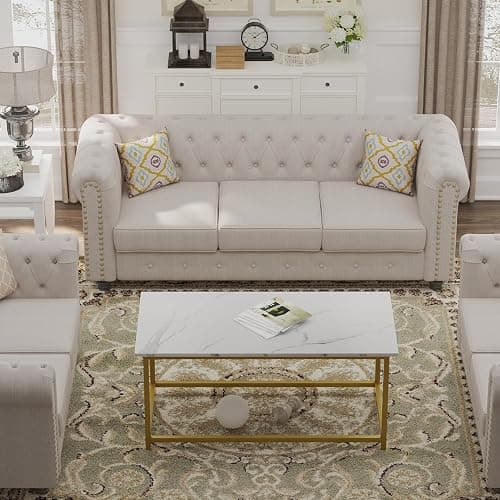 SAYGOER White Faux Marble Coffee Table Simple Modern Rectangular Coffee Tables Open Design Minimalist Center Table for Living Room Office, 39.37 x 19.69 x 17.72, White Gold thumbnail 4