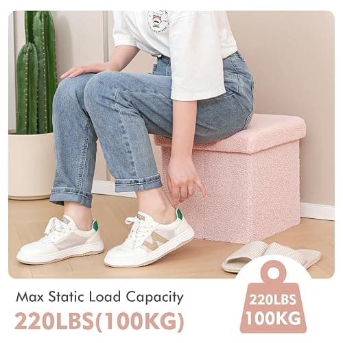 ROOM | Amazon | B FSOBEIIALEO Small Storage Ottoman Cube Sherpa Ottomans Foot Rest, Foldable Boucle Ottoman, Faux Teddy Fur, Cream White 12.6"x12.6"x12.6" - White - 12.6"x12.6"x12.6" thumbnail 6