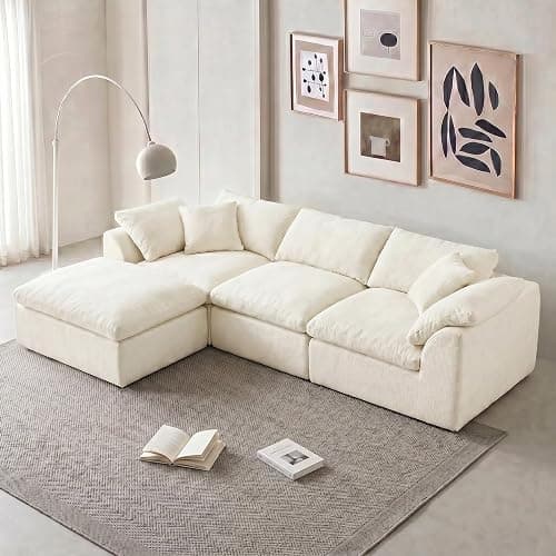 110" Boneless Cloud Couch Sectional for Living Room, Oversized Modular L Shaped Sofa with Ottoman, Deep Seat Chenille Sectional Couch for Cloud-Like Comfort (Beige) thumbnail 2