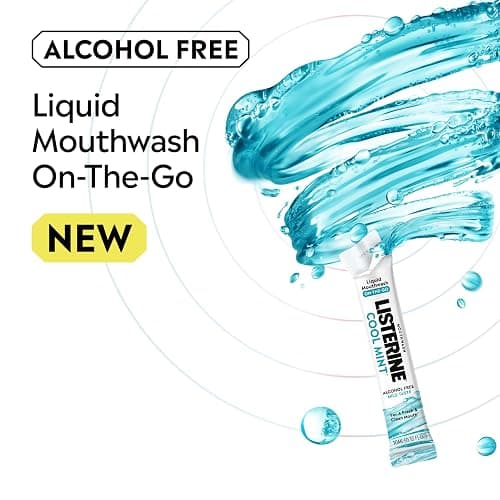 Listerine On-The-Go Cool Mint Alcohol Free Mouthwash Packets, Oral Rinse in Individual Packets Kills Bad Breath Germs, Less Intense Taste, Cool Mint Flavor, Mini Travel Size, 0.33 fl oz. Pack of 5 thumbnail 2