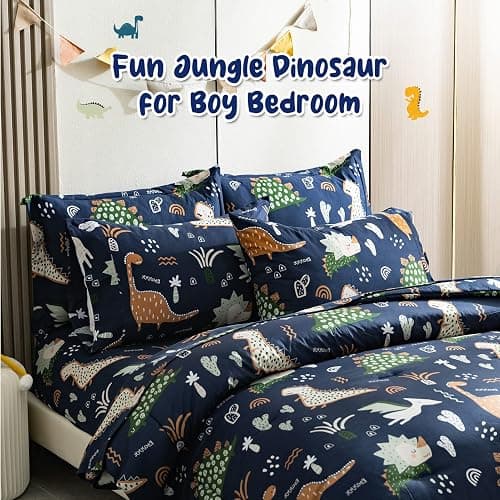 HollyHOME 5 Pieces Teens Bed in A Bag Comforter Set Dinosaur Pattern Bedding Set for Boys, Blue, Twin thumbnail 2