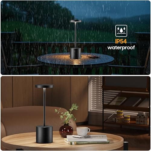 JALVDE Cordless Table Lamps Rechargeable - Outdoor Waterproof LED Table Light Portable 5000mAh Battery Operated Lamp 3 Color Stepless Dimming with Memory Function for Restaurant Dining Patio Black - Black thumbnail 6
