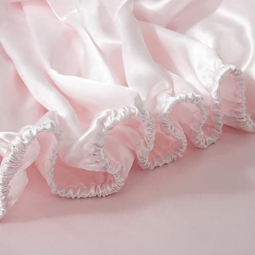 HommxJF Silk Satin Blush Pink Twin Fitted Sheet, Deep Pocket Fitted Sheet Only, Breathable, Non- Fading, Fully Elasticized Bed Sheets Sold Separately thumbnail 4
