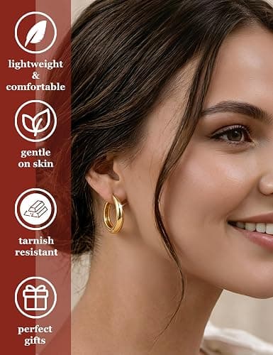 8 Pairs Gold Hoop Earrings Set for Women, 14K Gold Plated Stackable Gifts | Lightweight Hypoallergenic, CZ, Multiple Style Piercing, Comfortable for Daily Wear, Endless Jewelry thumbnail 6