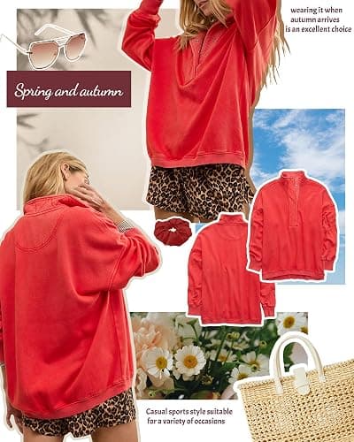 Gacaky Sweatshirt for Women Oversized Casual Long Sleeve Button Henley Neck Pullover Tops Fashion Outfits Clothes thumbnail 2