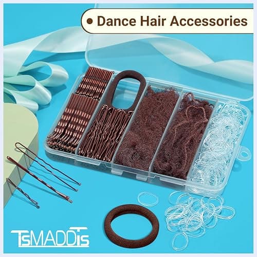 TsMADDTs Bobby Pins and Hair Nets Set, Hair Accessories for Women with Invisible Nets for Ballet Bun(11.81&19.86in), U Pins for Dance(1.37&2.36in), Elastic Bands, Clear Rubber Bands thumbnail 8