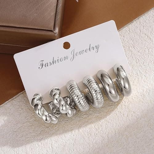 IFKM 24 Pairs Gold Hoop Earrings Set for Women Hypoallergenic Chunky Chain Twisted Open Hoops Dangle Earring Packs for Birthday Party Christmas Fashion Jewelry Gift thumbnail 5